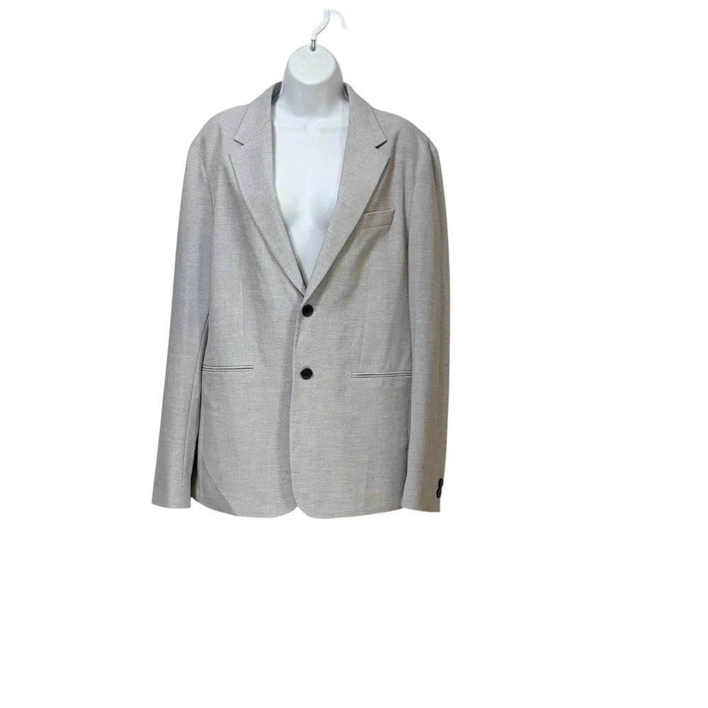 Zara Relaxed Fit Blazer Mens Large Light Gray Two Button Textured Sport Coat